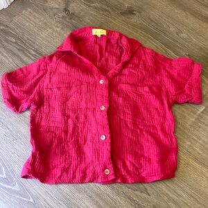Love notes button up hot pink shirt